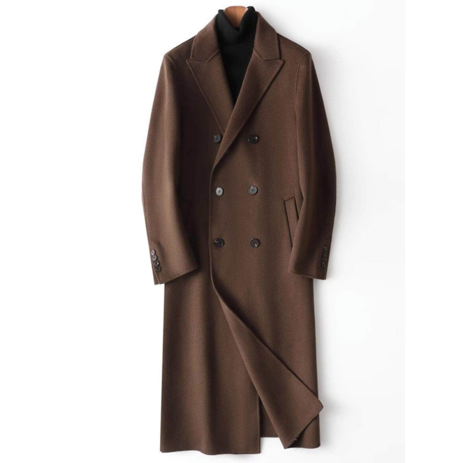 高端双面羊绒大衣男长款过膝休闲宽松韩版潮流冬季双排扣毛呢外套