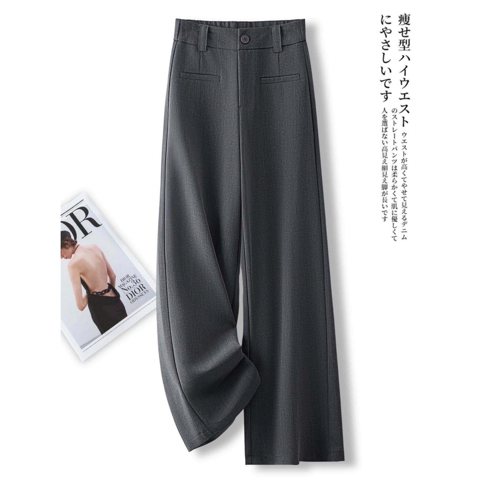 韩国灰色垂坠感阔腿西装裤女2025早秋新款宽松显瘦松弛感直筒裤子