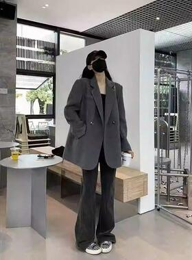 LILY MOST灰色西装呢子大衣女2025秋冬季新款毛呢外套高级感短款