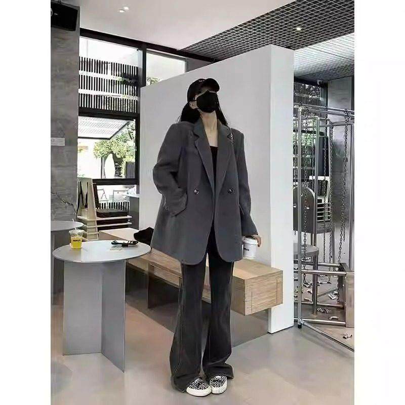 LILY MOST灰色西装呢子大衣女2025秋冬季新款毛呢外套高级感短款