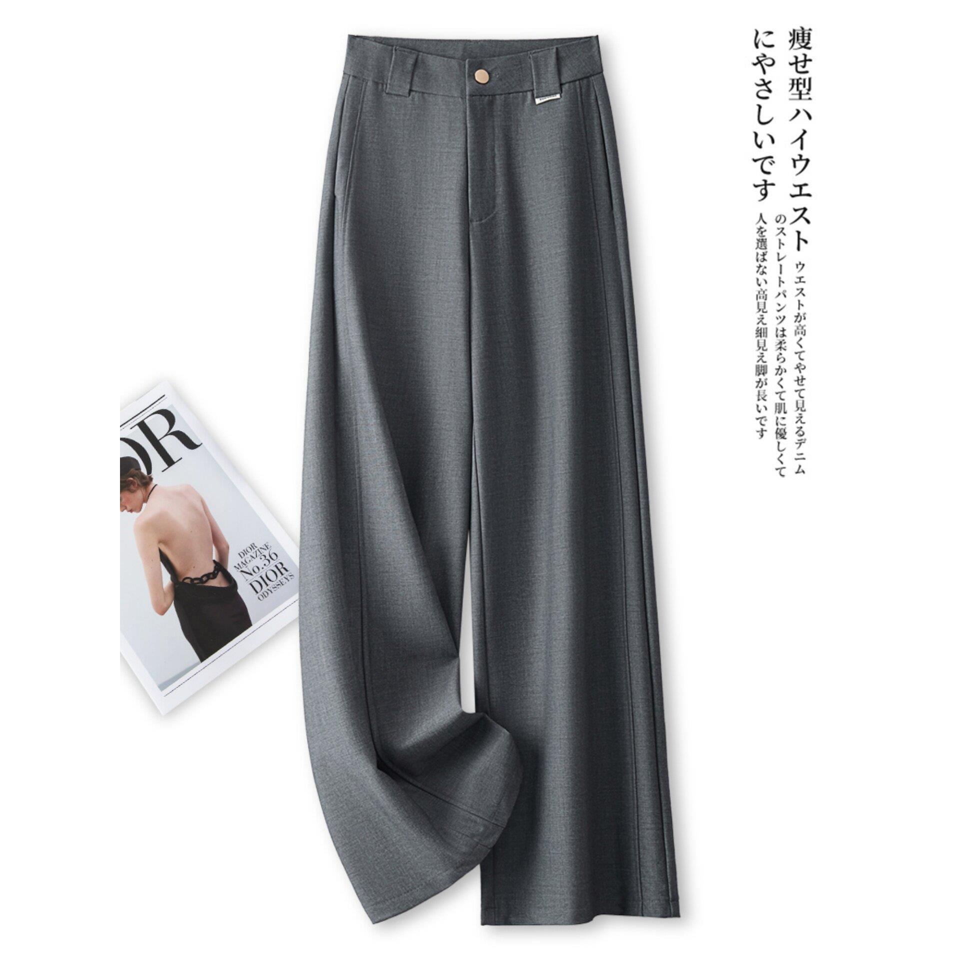 灰色松弛感西装阔腿裤女2025春秋新款宽松高腰垂感通勤百搭直筒裤