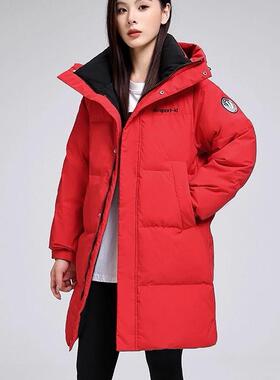 Capacity Kiss红色羽绒服中长款情侣男女加厚白鸭绒保暖显瘦外套