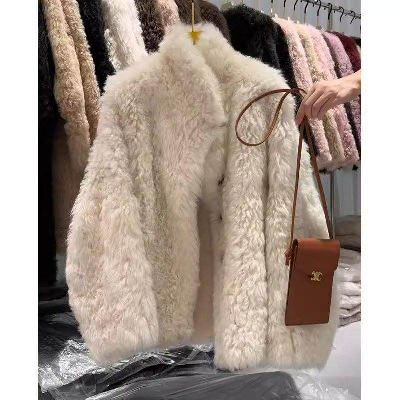 LILY MOST白色羊羔毛加厚短外套女2025新款爆款秋冬季独特羊羔绒