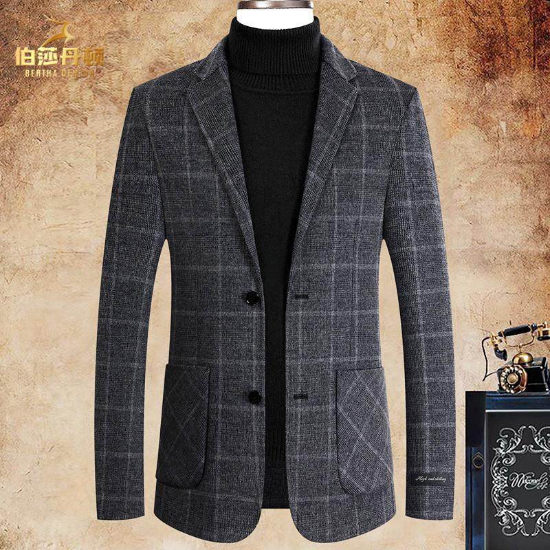 伯莎丹顿羊毛双面呢西服外套男秋冬季保暖修身西装时尚休闲爸爸装,男装,西服,淘宝优惠券,粉丝福利购,淘宝优惠卷
