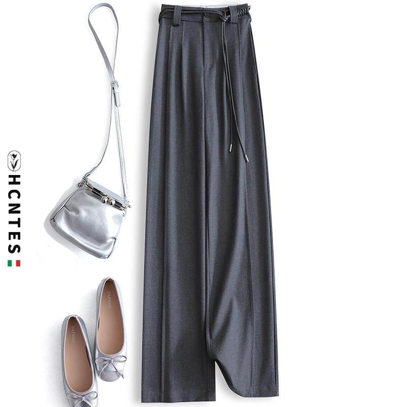 HCNTES阔腿裤2025秋季新款设计感高腰垂顺显瘦肌理感羊毛西装裤女