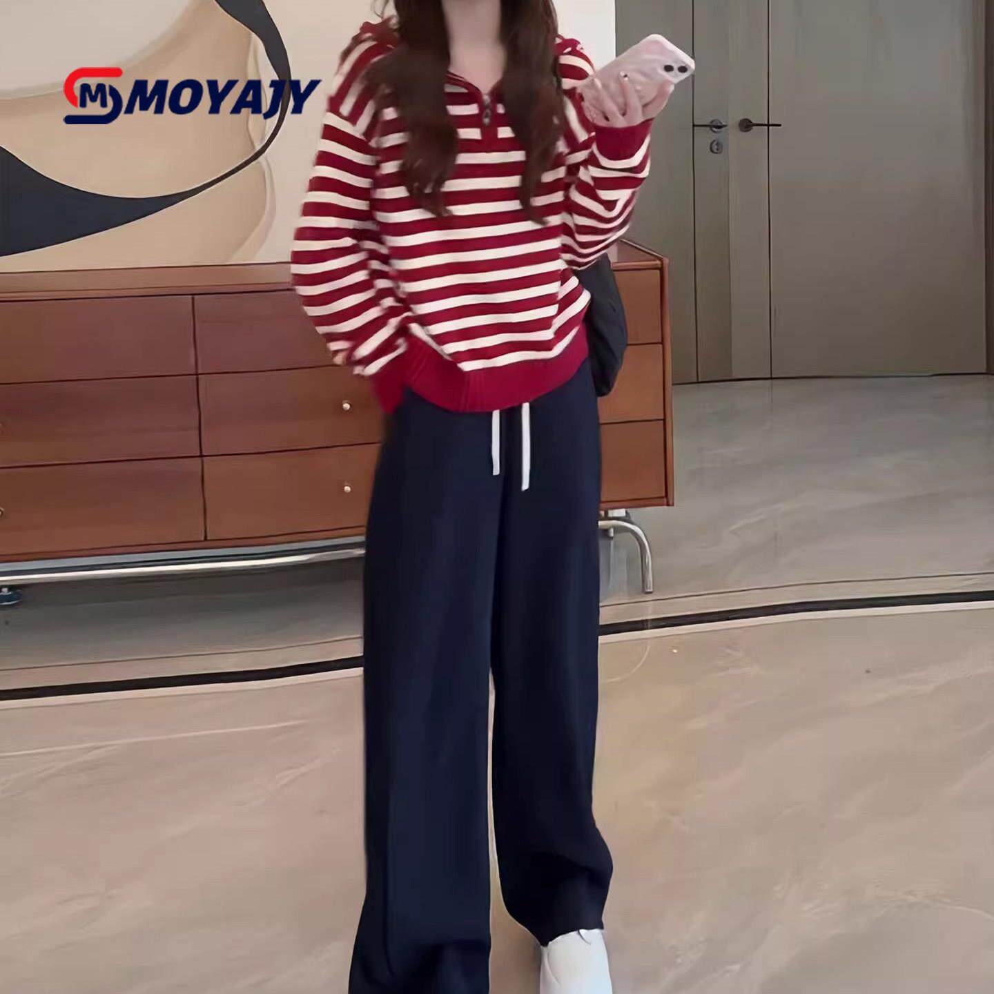 MOYAJY品牌2026新款休闲运动套装女减龄春秋条纹两件套连帽卫衣