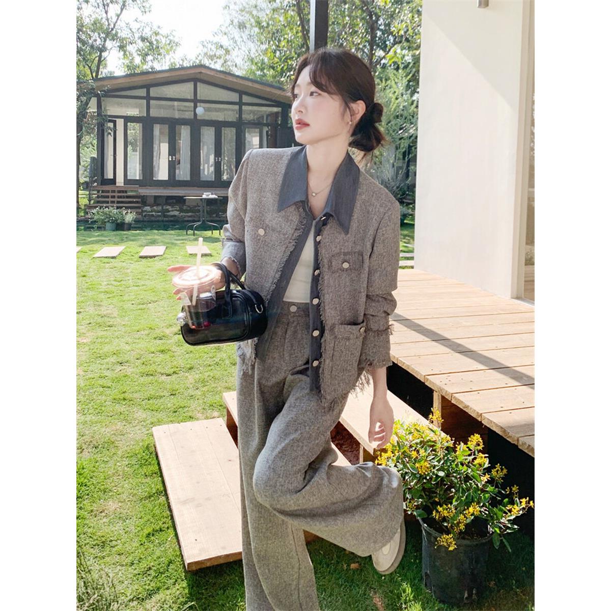 LILY MOST春季新款小香风流苏西装外套阔腿裤两件套女老钱风穿搭