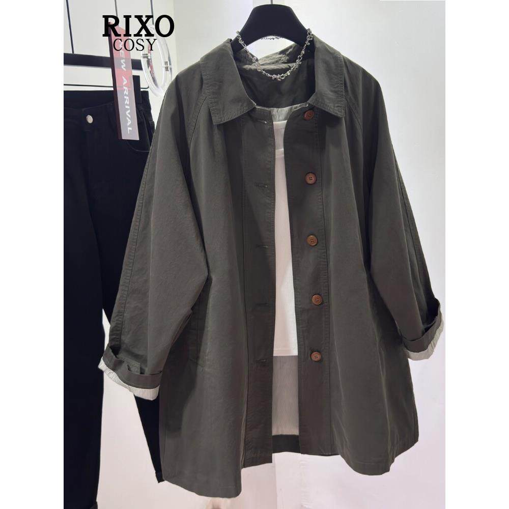 RIXO COSY高级感灰色风衣外套女秋中长款韩系休闲宽松超好看上衣