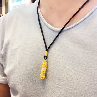 黄金金镶玉龙柱吊坠999足金和田玉白玉盘龙柱男士挂坠转运珠项链