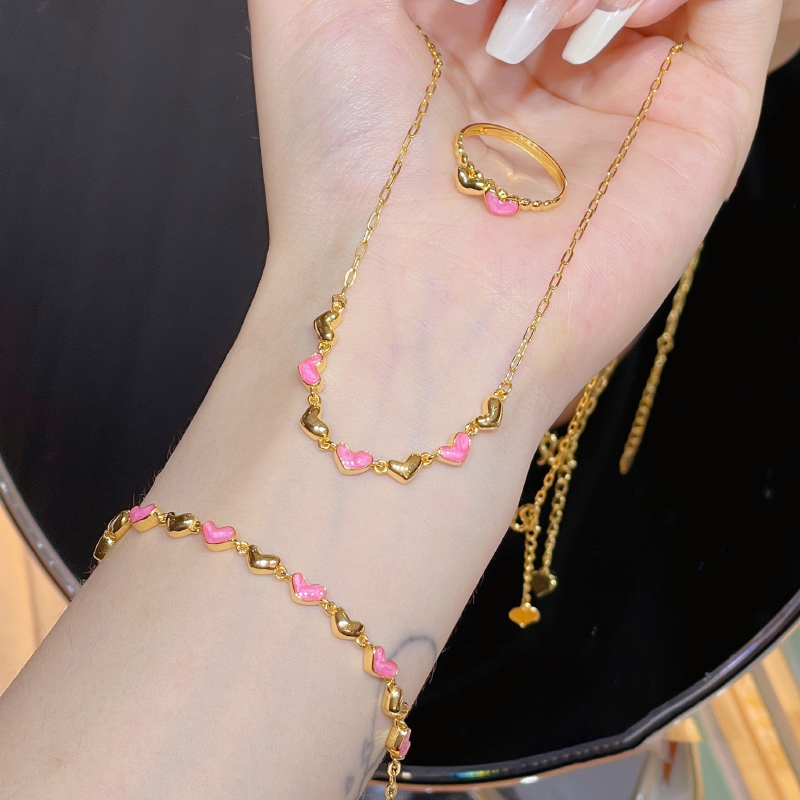5G黄金爱心手链女999足金新款珐琅彩心形手饰纯金送女友礼物