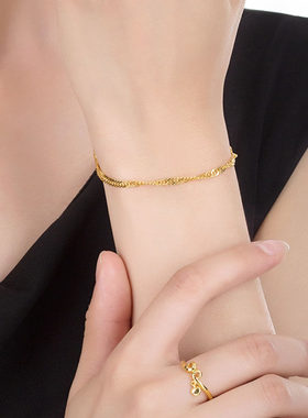 黄金手链9999足金女款水波纹纯金手镯简单真金素链送女友按克