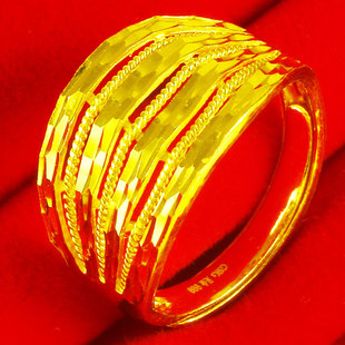 黄金戒指女款9999足金指环多层步步高纯金首饰送妈妈生日礼物