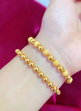 24K黄金手链999足金转运珠光珠鸳鸯珠手链女士宫铃手镯女纯金