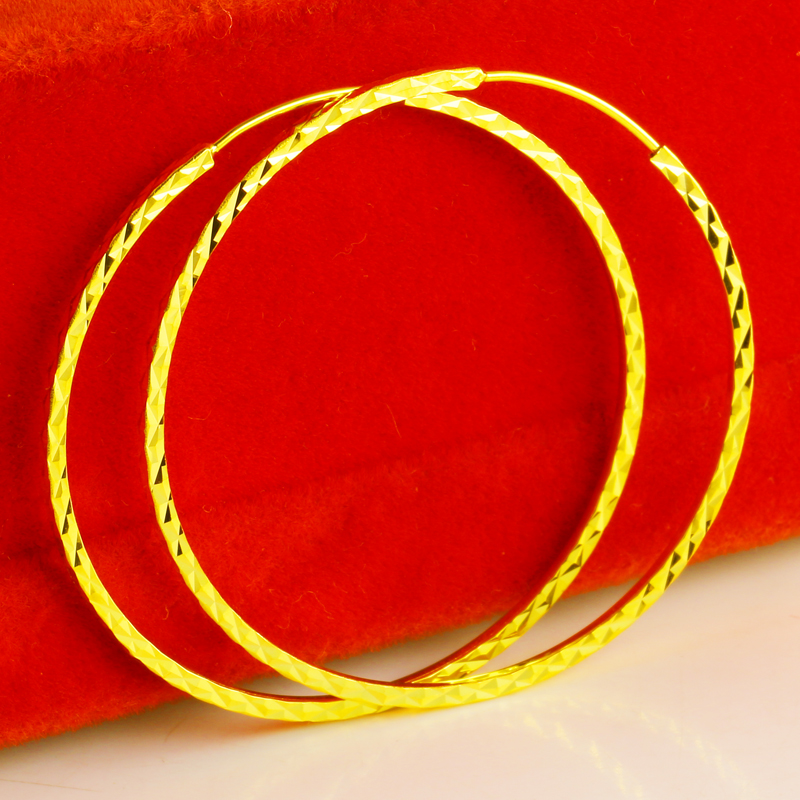 黄金耳环女款纯金大圈圆圈9999足金满天星结婚首饰Au750真金