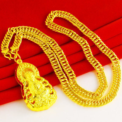 黄金项链男款9999足金链子老板链火焰观音女菩萨吊坠纯金套链