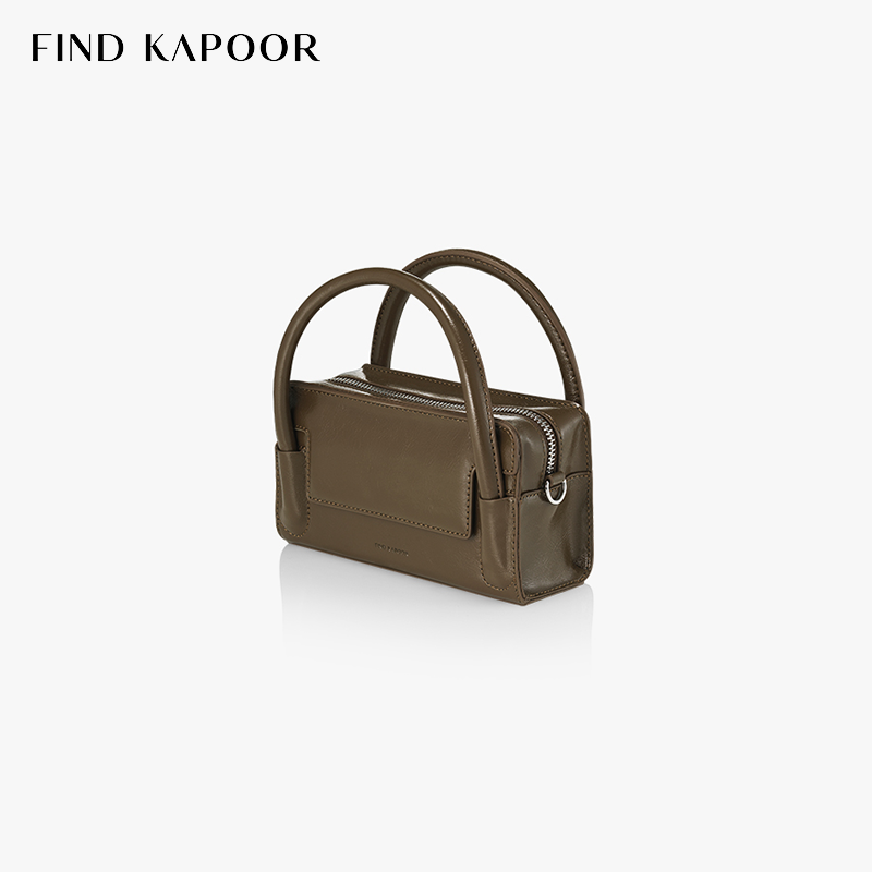 FIND KAPOOR梵德卡普尔新品女士时尚褶纹单肩斜挎棕色波士顿包