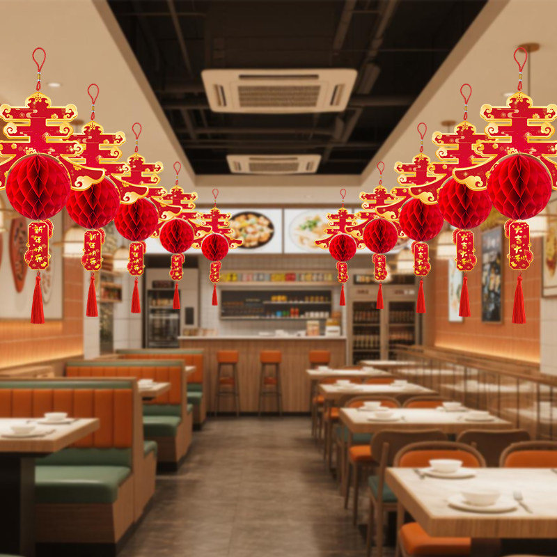 新年灯笼挂饰装饰马年春节蜂窝大红灯笼吊饰场景布置节日用品年货