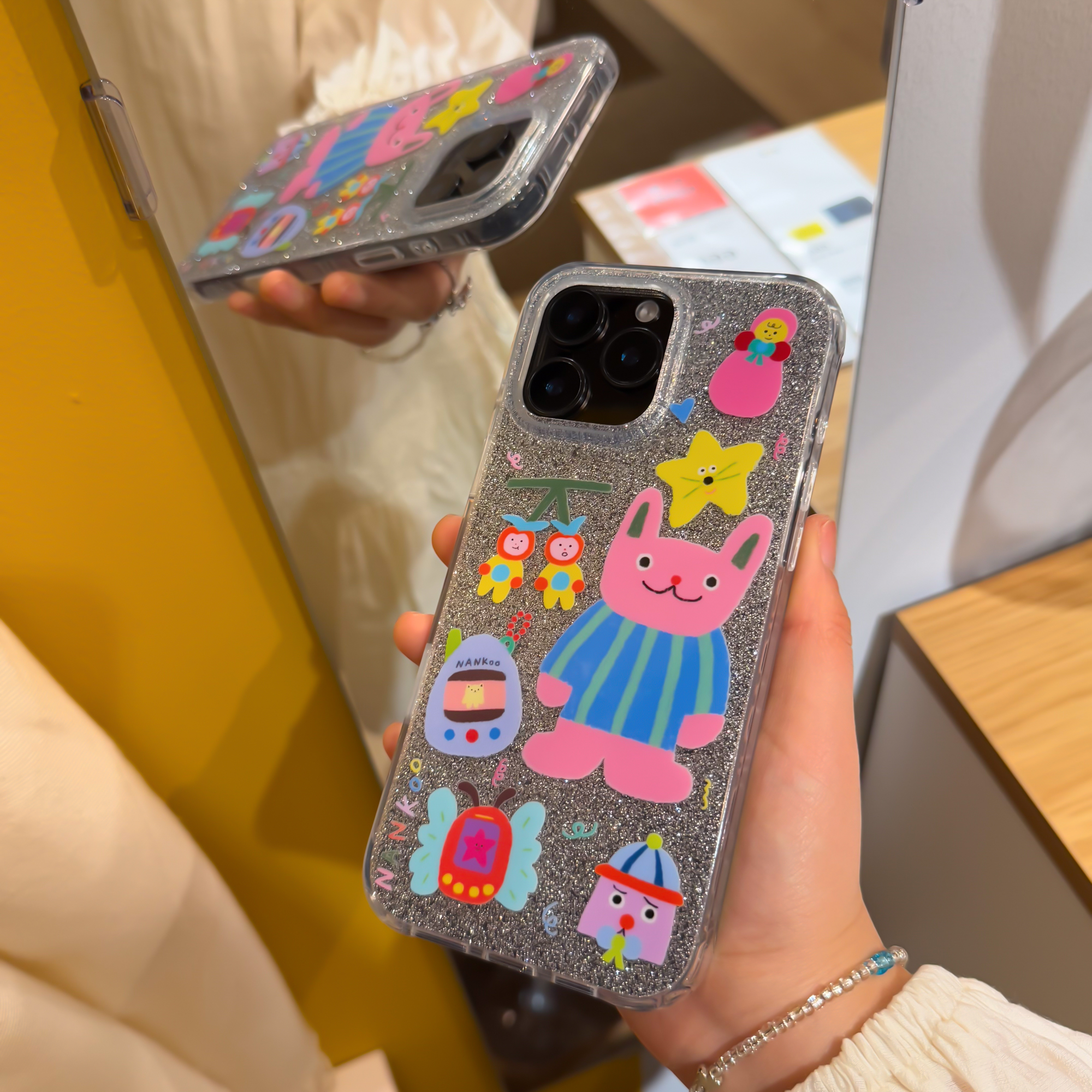 趣味卡通动物双层闪粉手机壳