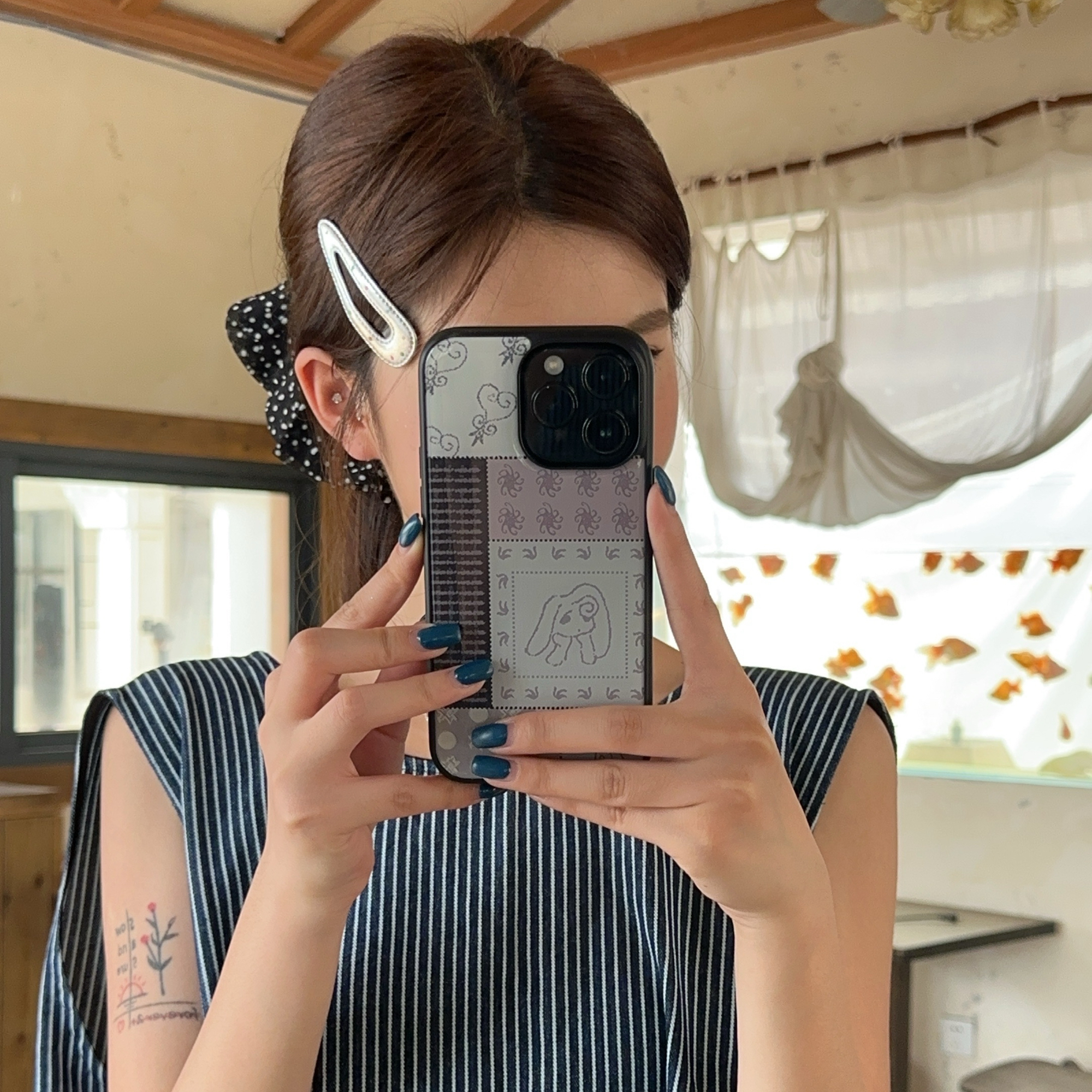 圆边滴胶复古拼接格纹手机壳