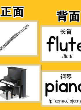 乐器类英语单词启蒙彩图双面语英文闪卡大卡片英语学幼儿教师教具