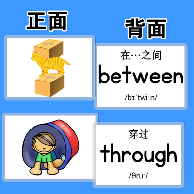 位置介词22张卡片英文彩图闪卡早教英语启蒙幼儿小学教师塑封教具