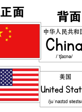 国家国旗认知英文英语单词卡片宝宝启蒙闪卡幼儿园英文教师教具