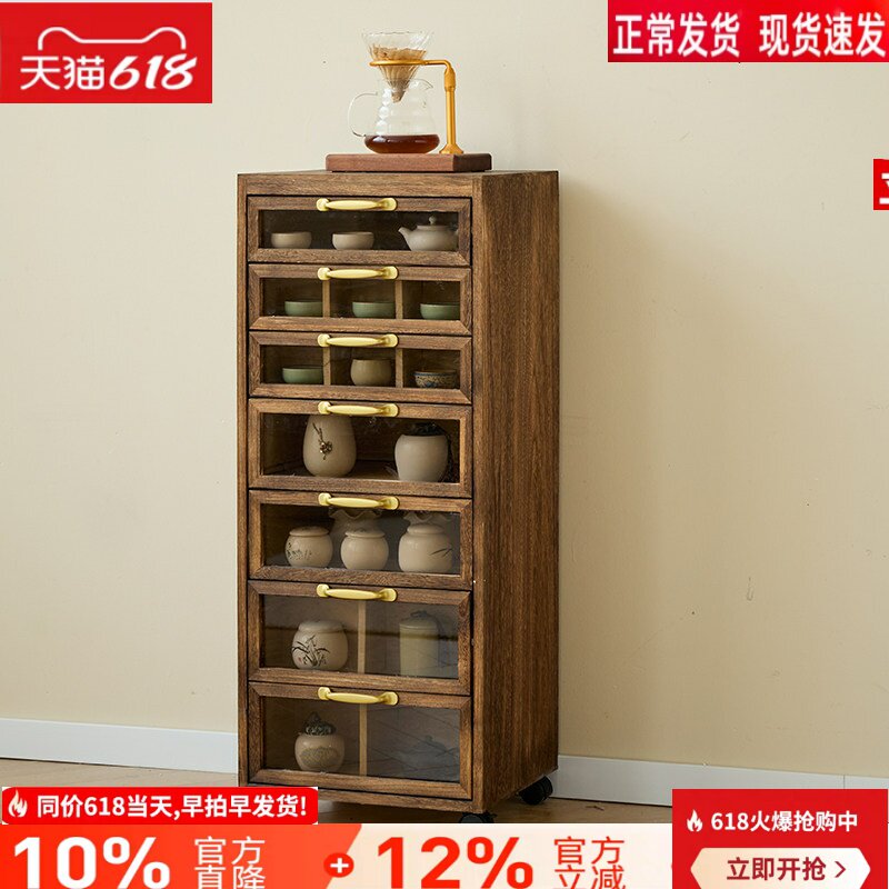 美国外单牙科柜带灯茶水柜茶具柜黑胡桃实木柜文玩柜牙科柜首饰柜