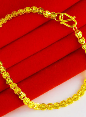 黄金手链女款9999足金招财铜钱素金手镯纯金首饰结婚饰品按克