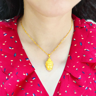 黄金项链9999足金佛头纯金套链男女吊坠大日如来佛像坠子佛祖