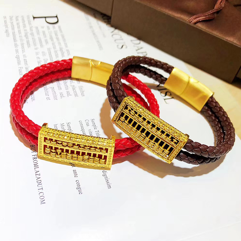 999足金算盘手串男女款黄金手链情侣手镯3D硬金算珠会动手牌送礼