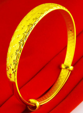 黄金手镯9999足金女款纯金镯子真金收缩款素金手环送妈妈按克
