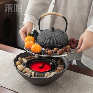 围炉煮茶烤火炉套装 禾阳 家用室内电陶炉煮茶器具煮茶壶煮茶炉