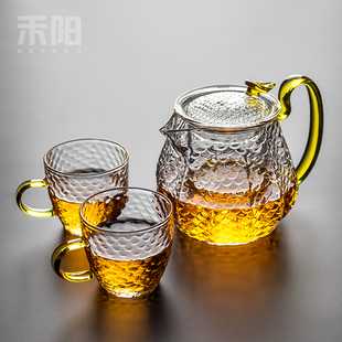 玻璃茶壶锤纹壶单壶功夫泡茶壶家用煮茶耐高温过滤花茶壶茶具套装