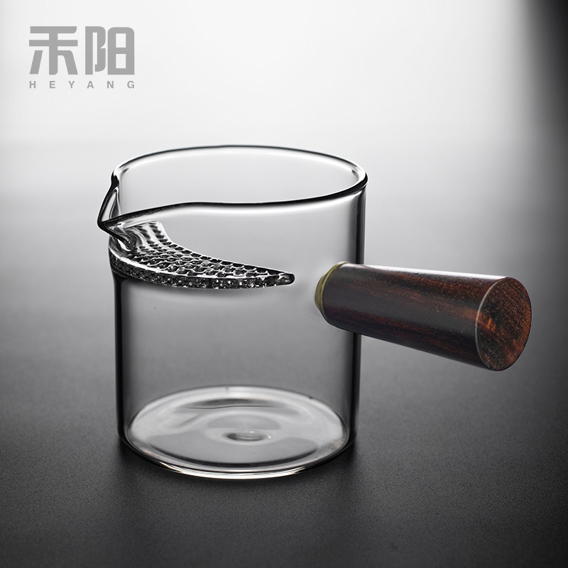 禾阳 玻璃月牙公道杯家用大容量茶水分离分茶器耐热侧把倒茶公杯