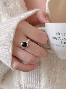 一恋甜美黑色锆石戒指女简约时尚百搭个性开口指环ins食