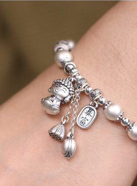 一恋民族风莲花圆珠串珠手串手链女小众国潮轻奢百搭手环