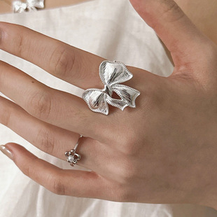 一恋夸张蝴蝶结戒指女几何立体褶皱个性开口指环百搭食指