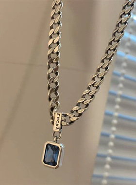 一恋神秘蓝色锆石项链女复古时尚