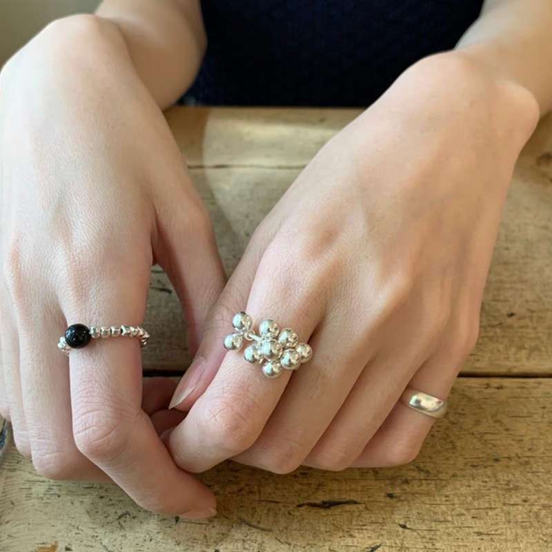 一恋甜酷珍珠碎银戒指女叠戴百搭