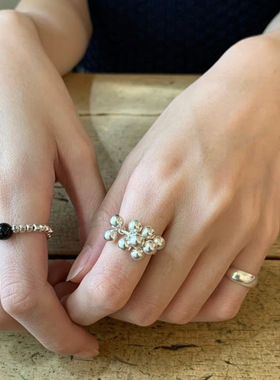 一恋甜酷珍珠碎银戒指女叠戴百搭