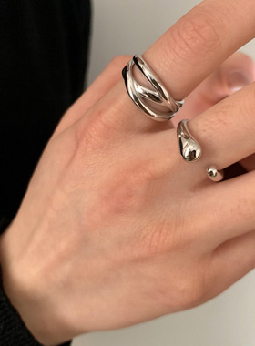 几何水滴戒指女小众设计轻奢时尚简约百搭开口戒指可调节线条指环