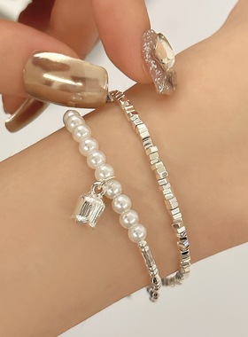 一恋甜美花朵珍珠手链女叠戴个性气质铃兰花碎银手环百搭网红