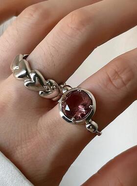 甜美气质炫彩锆石戒指女韩版时尚优雅爱心开口指环ins网红食指戒