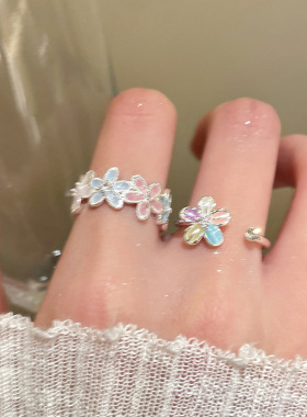 一恋韩版多巴胺花花戒指女甜美气质ins小众设计开口指环百搭食指