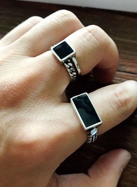 一恋复古几何戒指女韩版个性黑色方形食指环欧美网红手饰品