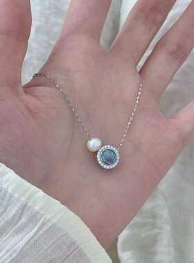 一恋精致温柔珍珠项链女简约时尚气质优雅蓝色锆石锁骨链