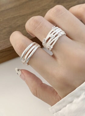 一恋韩版复古镶钻缠绕简约线条戒指女百搭时尚气质食指戒网红手饰