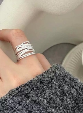 一恋几何线条交叉缠绕戒指女简约不规则宽边开口指环ins风夸张食