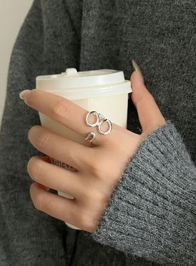 一恋韩版几何线条戒指女时尚个性百搭气质开口指环小众设计感食指