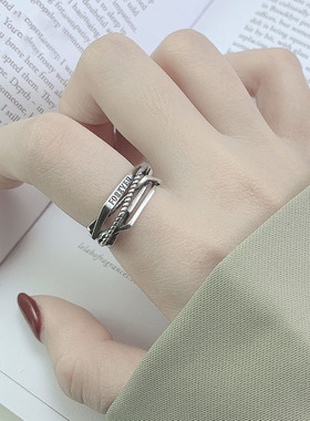 一恋韩版时尚多层复古开口戒指女ins风潮人网红简约个性字母食指